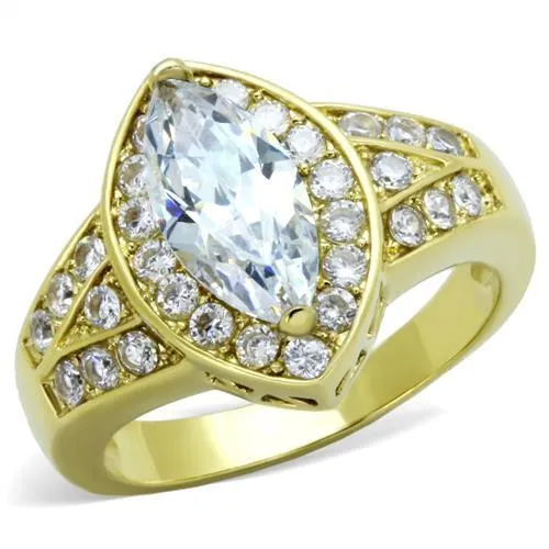 TK1896 - IP Gold(Ion Plating) Stainless Steel Ring with AAA Grade CZ in Clear - Grocery