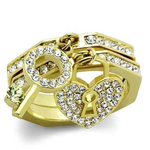 TK2127 - IP Gold(Ion Plating) Stainless Steel Ring with Top Grade Crystal in Citrine Yellow - Grocery