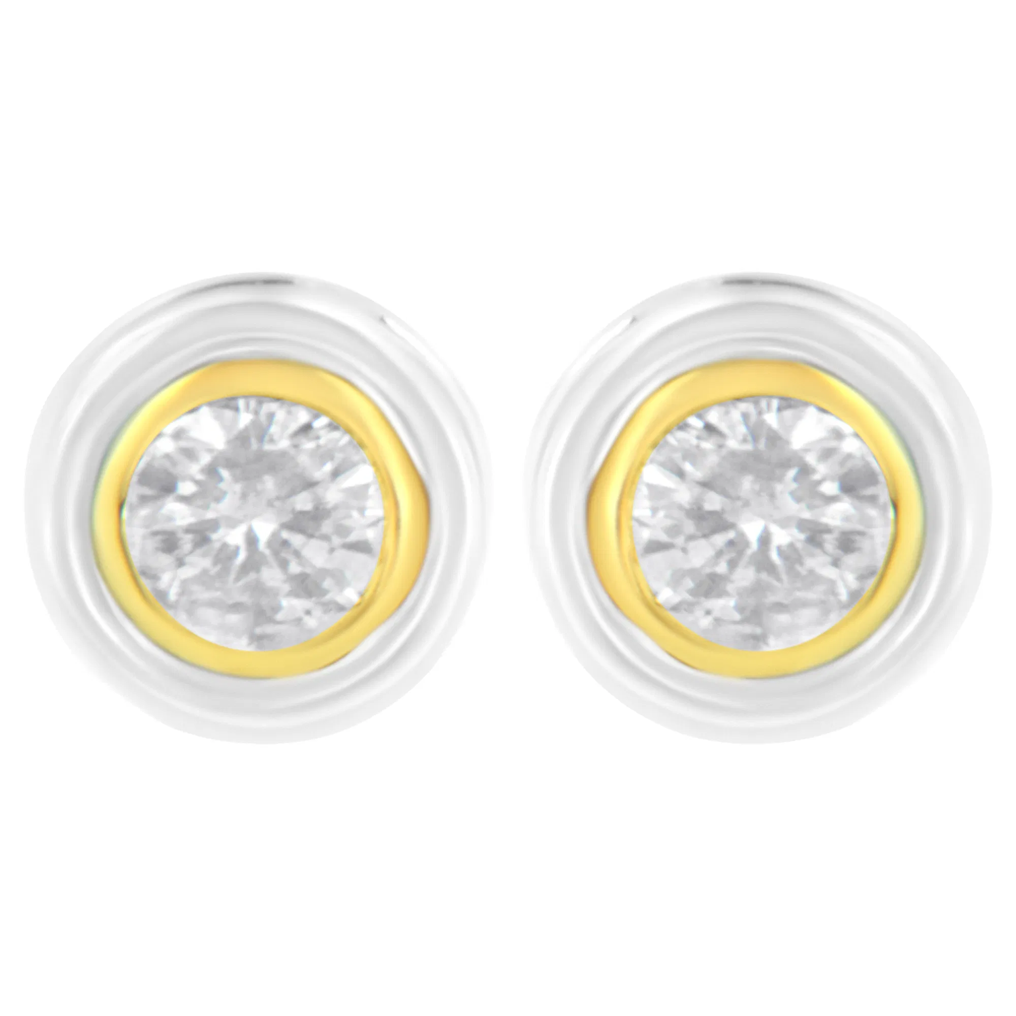 10K Yellow & White Two-Tone Gold 1/5 Cttw Round Brilliant-Cut Near Colorless Diamond Bezel-Set Stud Earrings with Screw Backs (J-K Color, I1-I2 Clarity) - Grocery