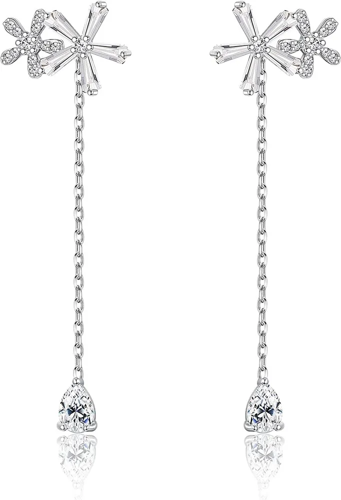 925 Sterling Silver Dangling Earrings for Women CZ Leaf Cuff Ear Crawler Earrings - Grocery