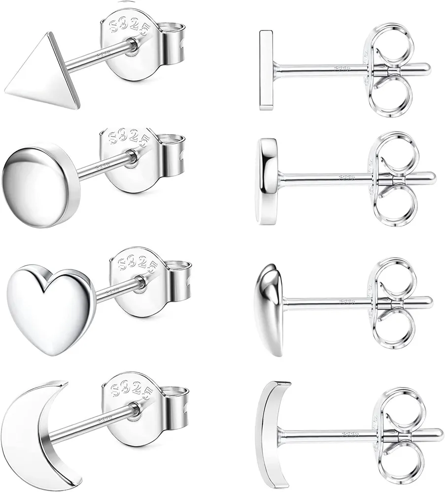 4Pairs 925 Sterling Silver Small Stud Earrings for Women Butterfly Star Bar Heart Stud Earrings Set Minimalist Cartilage Tragus Piecing Jewelry 20G - Grocery