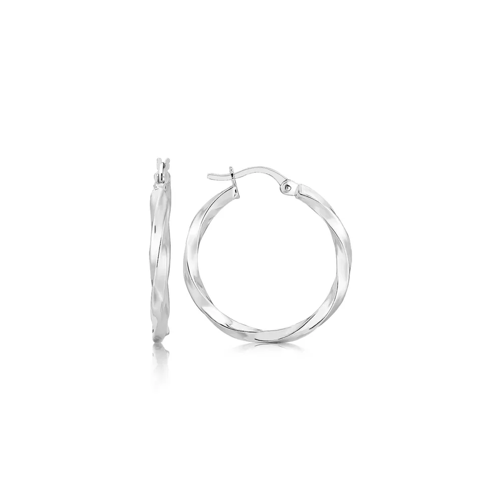 Sterling Silver Polished Spiral Motif Hoop Earrings(3x25mm) - Grocery