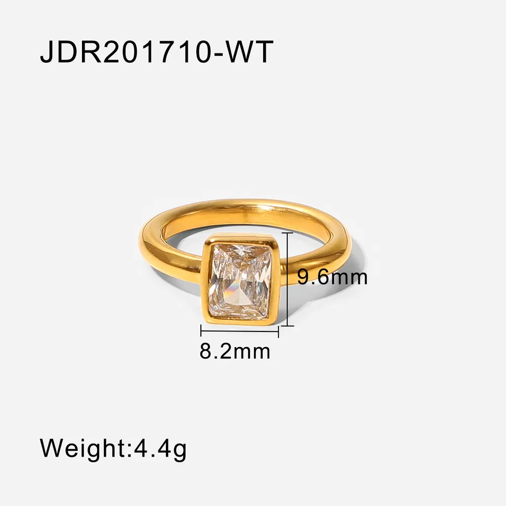 18K Stainless Steel Rectangular Bezel Zircon Ring - Grocery