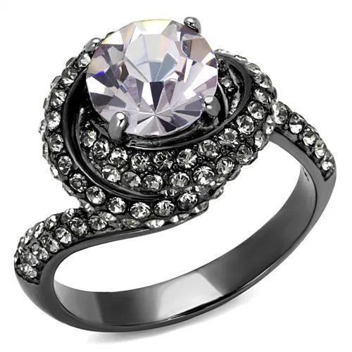 TK2604 - IP Light Black (IP Gun) Stainless Steel Ring with Top Grade Crystal in Light Amethyst - Grocery