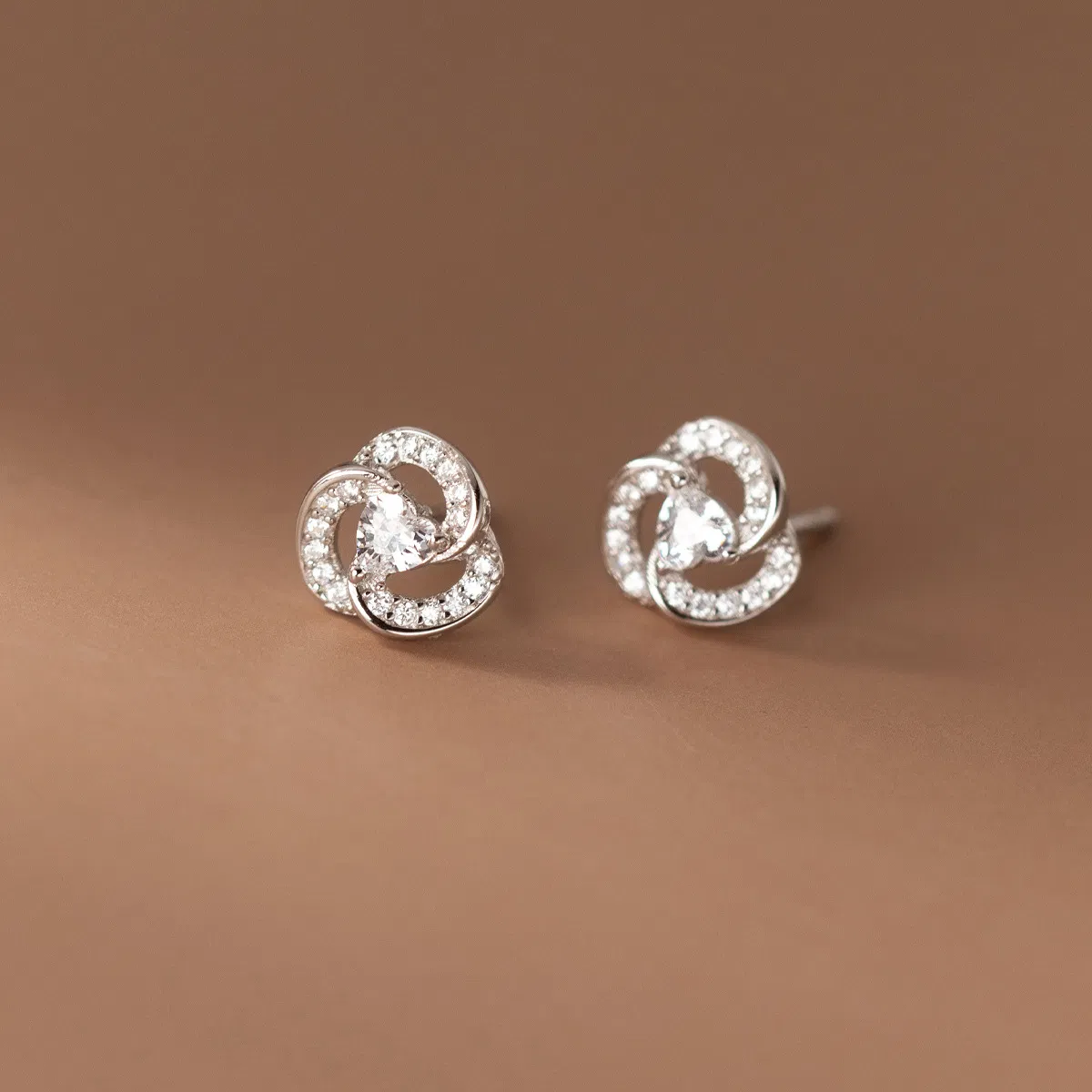 S925 Sterling Silver Diamond Set Trifolium Earrings Female - Grocery