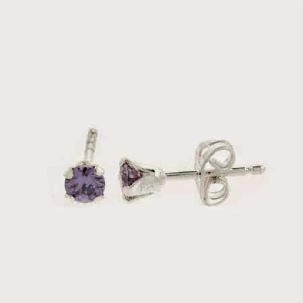 Sterling Silver 4mm Round Amethyst CZ Stud Earrings - Grocery