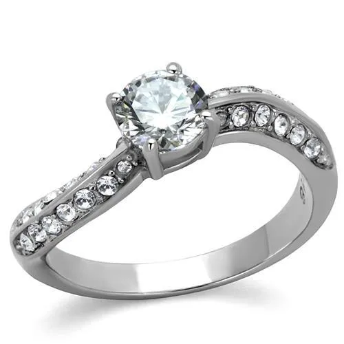 TK2171 - High polished (no plating) Stainless Steel Ring with AAA Grade CZ in Clear - Grocery