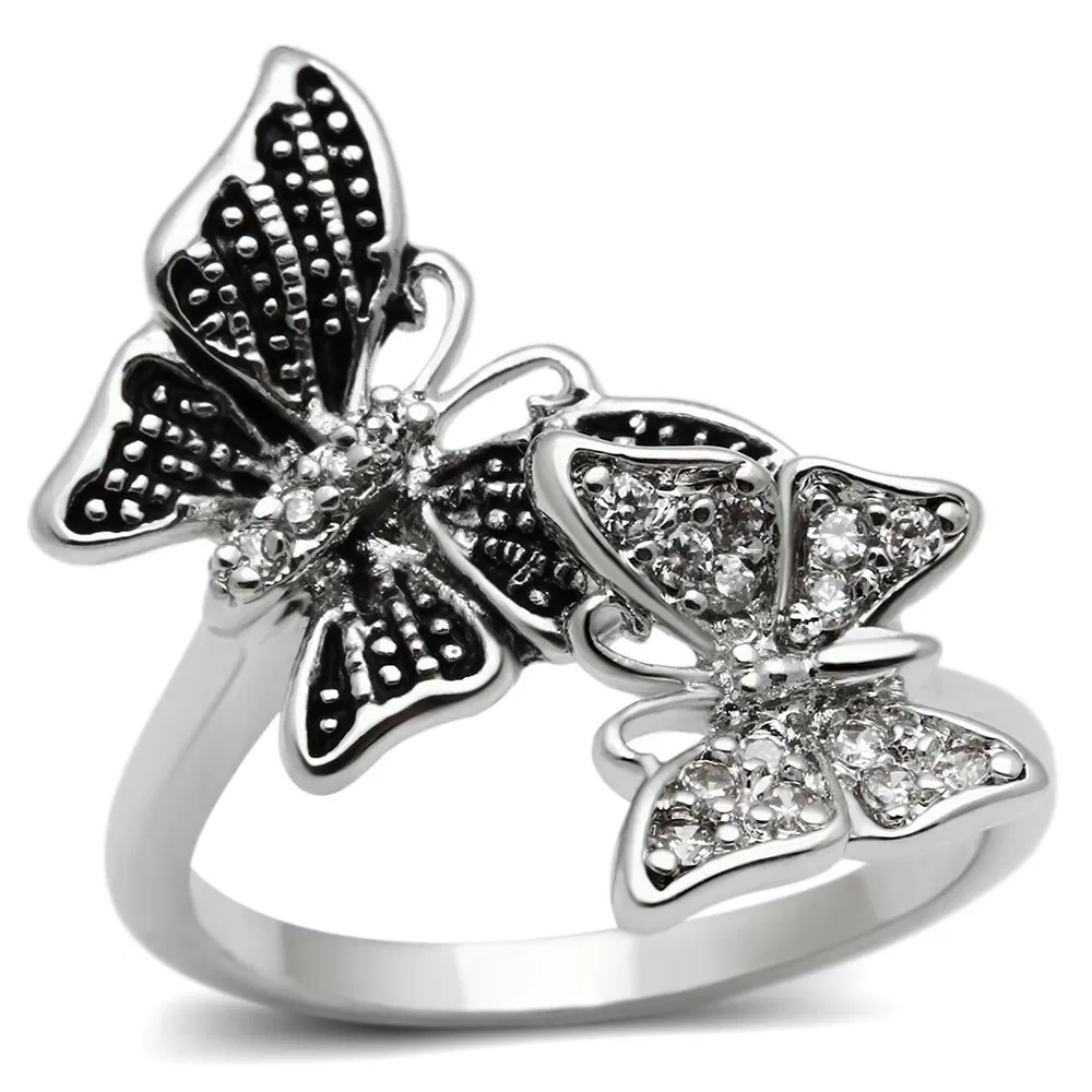 3W214 - Rhodium Brass Ring with AAA Grade CZ in Clear - Grocery