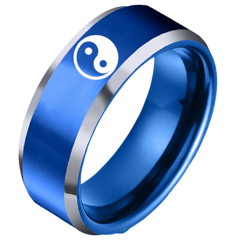 Chinese Style Eight-diagram-shaped Appetizer Ring Popular Fashion Stainless Steel Men's Ring - Grocery