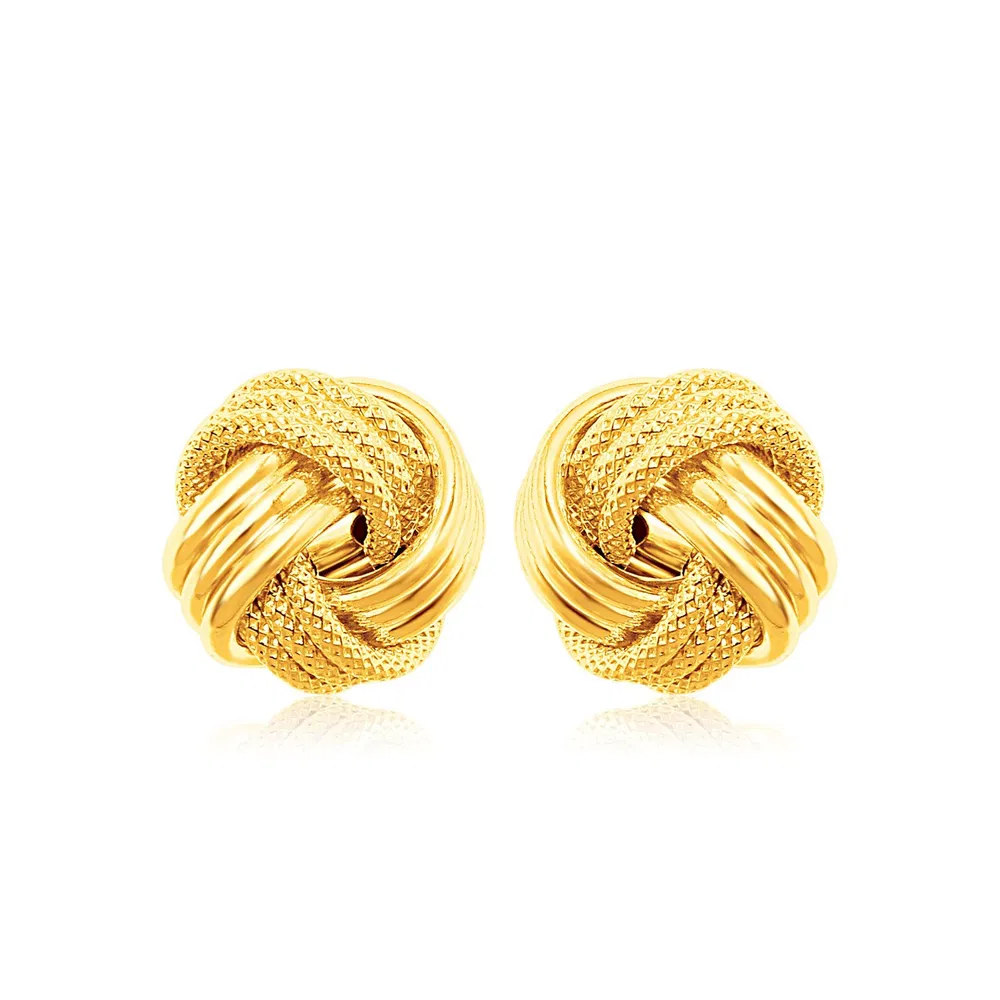 14k Yellow Gold Love Knot with Ridge Texture Earrings - Grocery