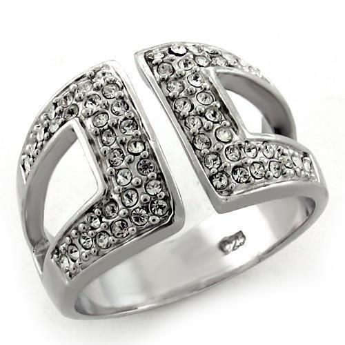 LOAS1137 - Rhodium 925 Sterling Silver Ring with Top Grade Crystal in Clear - Grocery