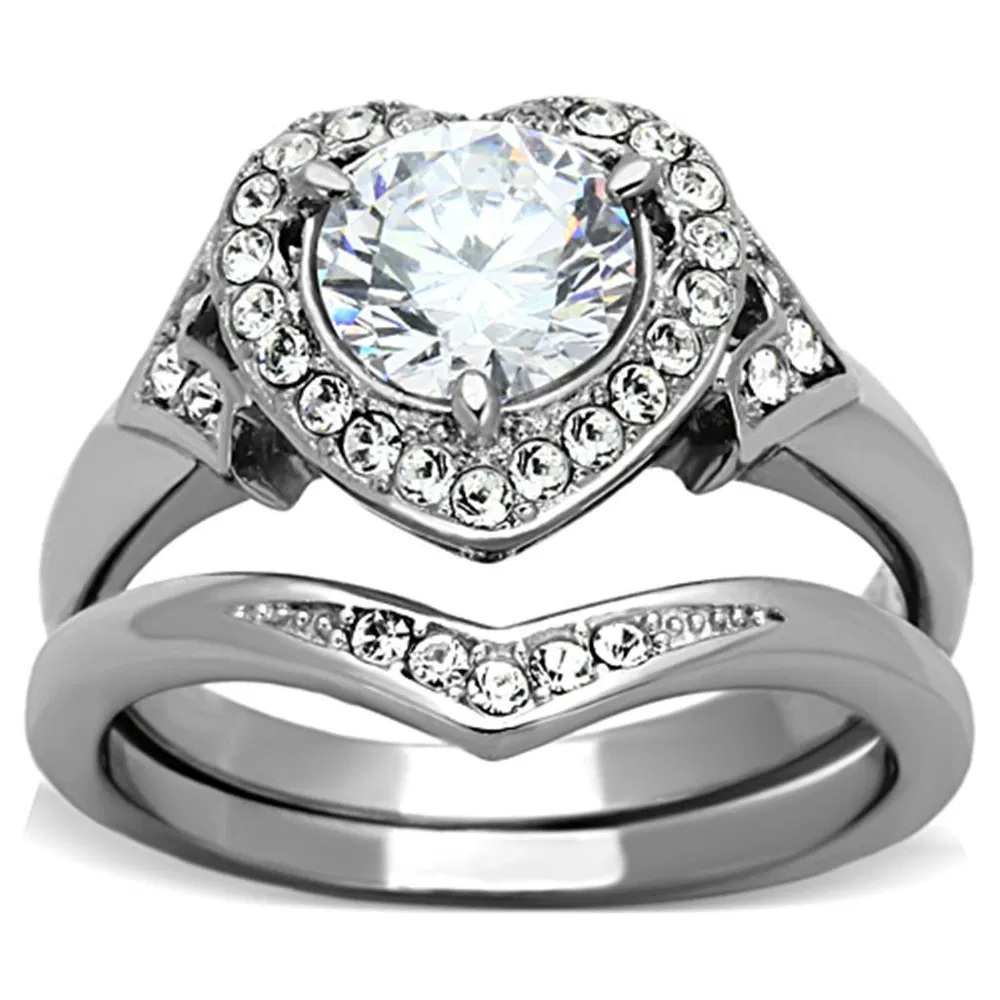 TK1087 - High polished (no plating) Stainless Steel Ring with AAA Grade CZ in Clear - Grocery