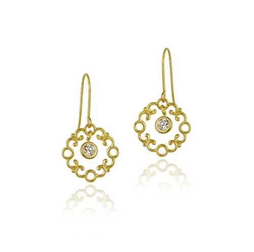 10K Gold CZ & Filigree Dangle Earrings - Grocery