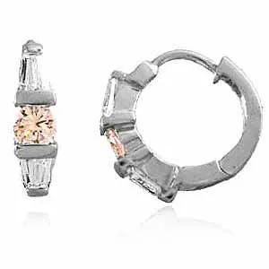 Sterling Silver Champagne & White CZ Hoop Earrings - Grocery