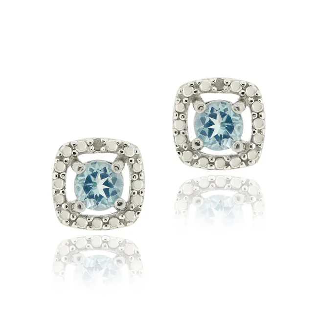 Sterling Silver Blue Topaz & Diamond Accent Square Stud Earrings - Grocery