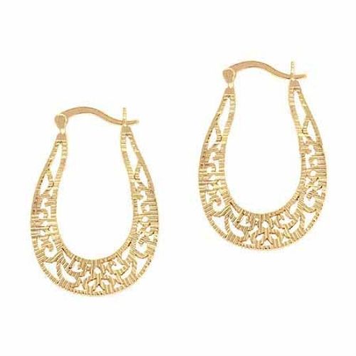 18K Gold over Sterling Silver Filigree Oval Hoop Earrings - Grocery