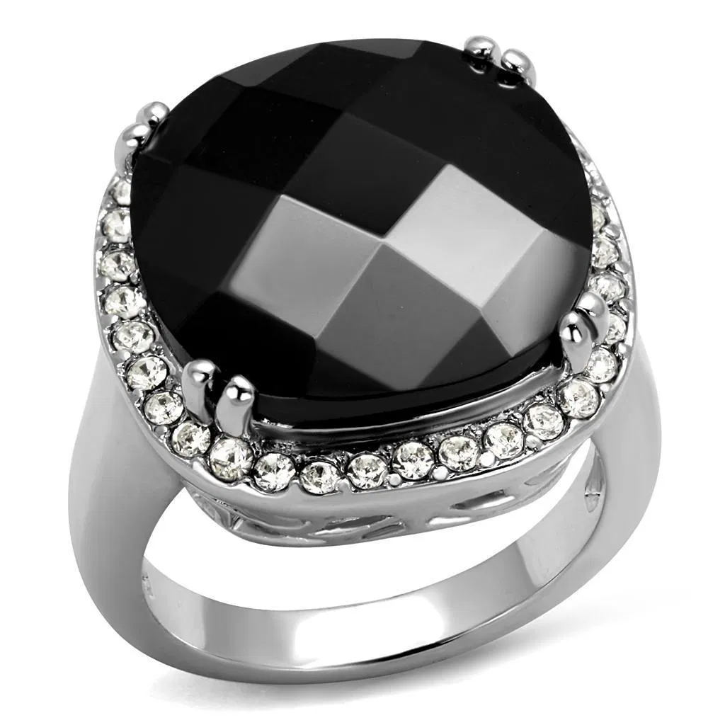 LO4085 - Rhodium Brass Ring with AAA Grade CZ in Black Diamond - Grocery