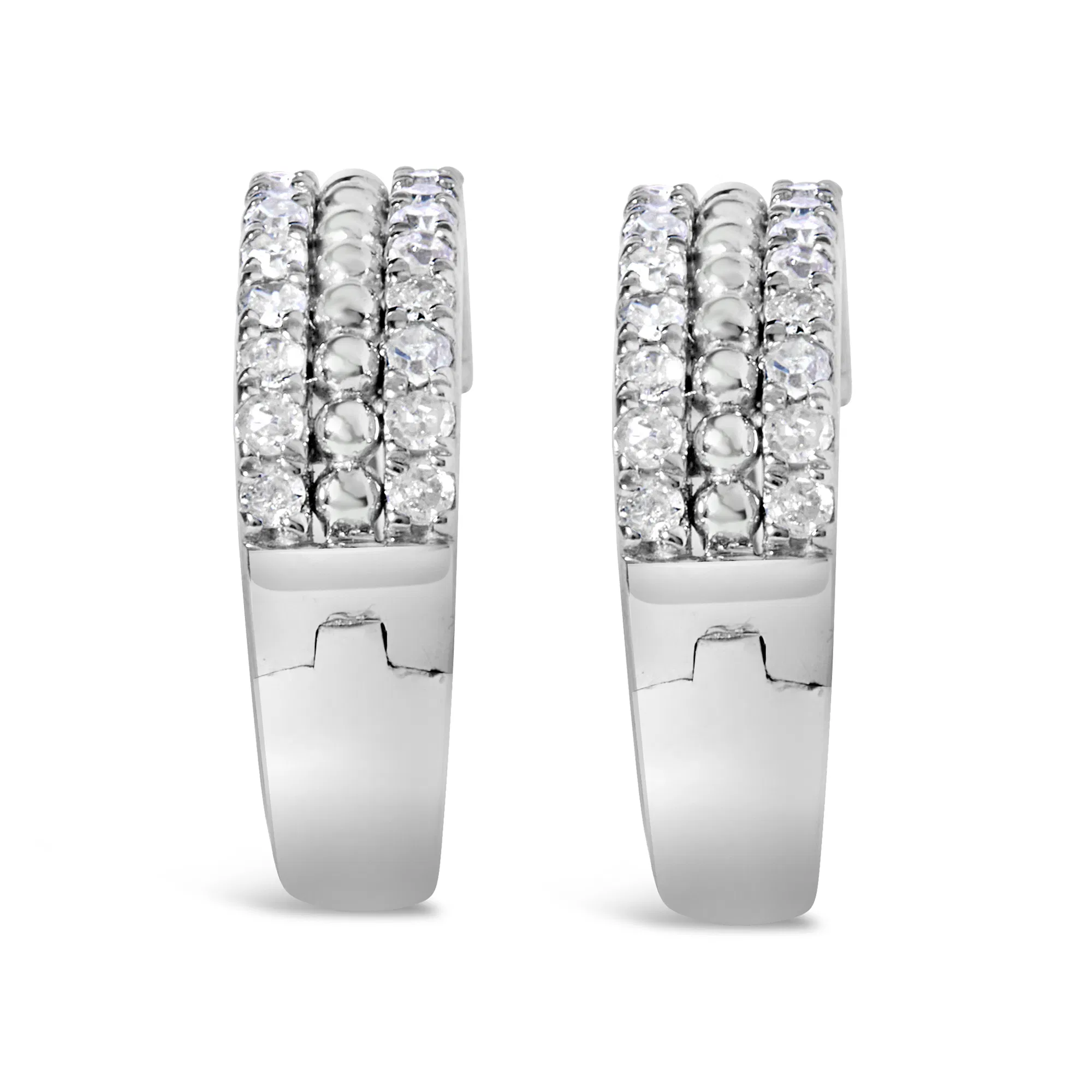 .925 Sterling Silver 1/2 Cttw Diamond Double Row Leverback Hoop Earring (I-J Color, I3 Clarity) - Grocery
