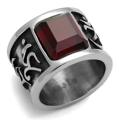 TK1964 - High polished (no plating) Stainless Steel Ring with Synthetic Synthetic Glass in Siam - Grocery