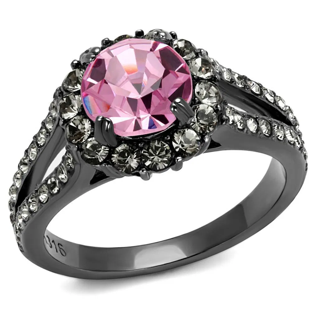 TK2680 - IP Light Black (IP Gun) Stainless Steel Ring with Top Grade Crystal in Light Rose - Grocery