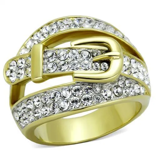 TK1906 - Two-Tone IP Gold (Ion Plating) Stainless Steel Ring with Top Grade Crystal in Clear - Grocery