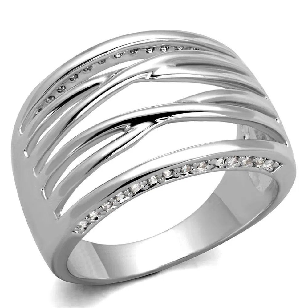 3W1066 - Rhodium Brass Ring with AAA Grade CZ in Clear - Grocery