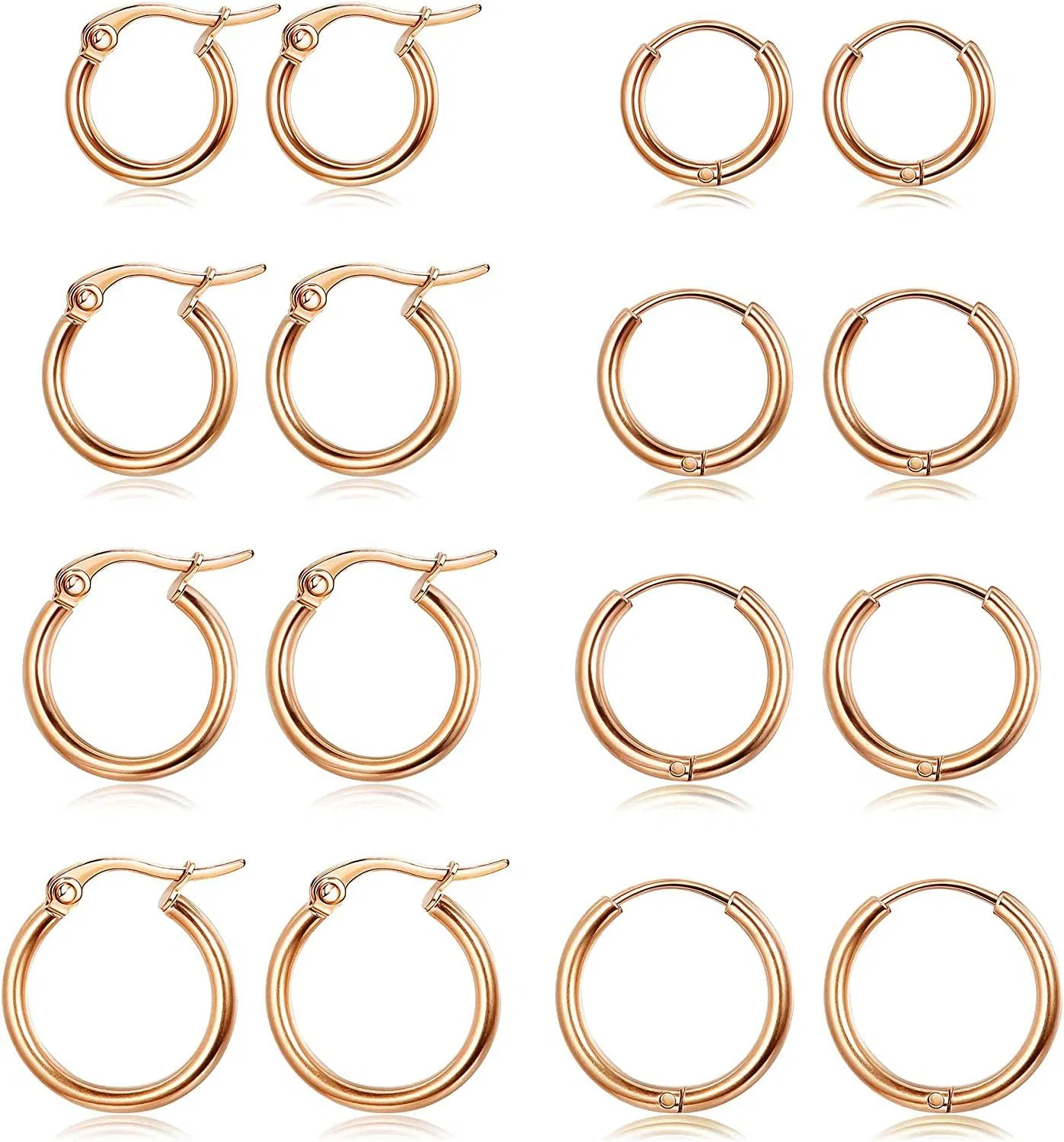 Stainless Hoop Earrings for Women Men Small Cute Huggie Hoop Earrings Set Gold Plated Silver Tone Hoop Rounded Earrings - Grocery