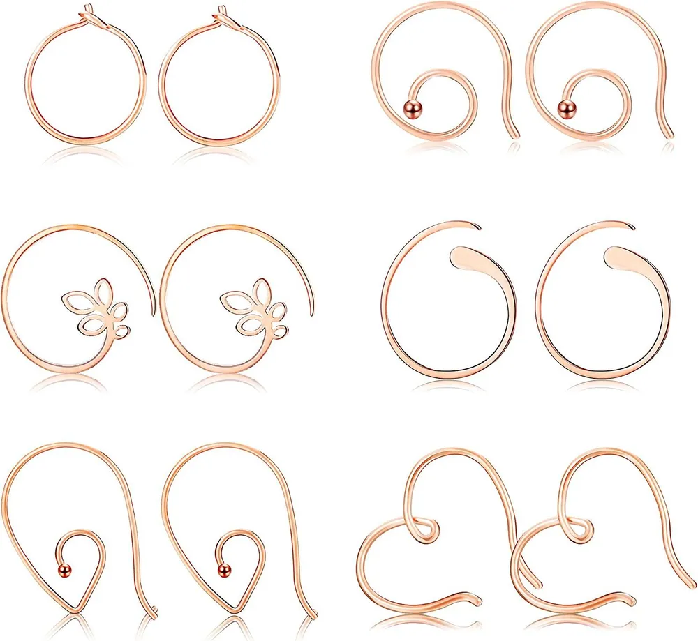6Pairs Through Hoop Earrings Wire Spiral Earrings Set Heart Leaf Endless Earring Hoops For Women Gold Plated Small Hoop Earrings 18G-20G - Grocery