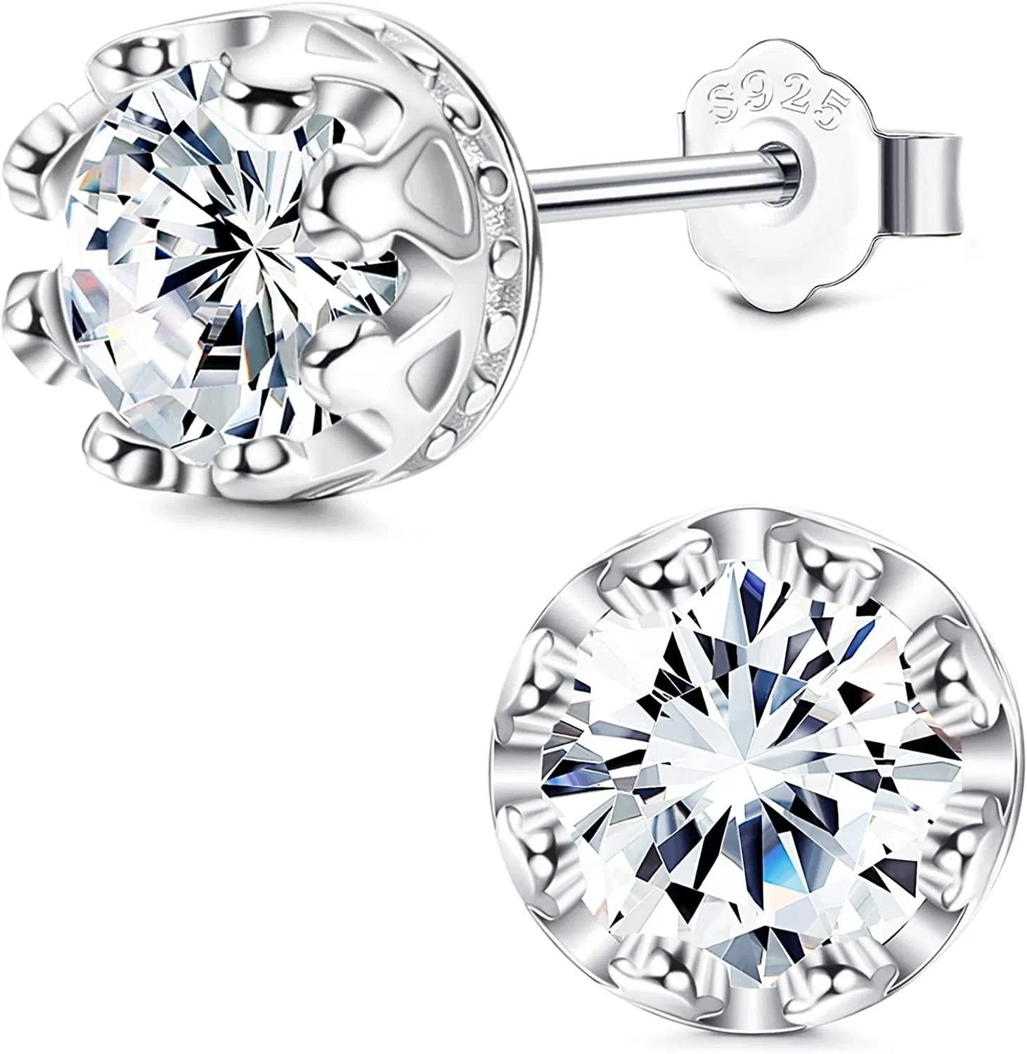 Small Butterfly Stud Earrings For Women 925 Sterling Silver Cubic Zirconia Earrings Studs White Gold Plated Plant Crescent Clover Pave CZ Cat Earrings - Grocery