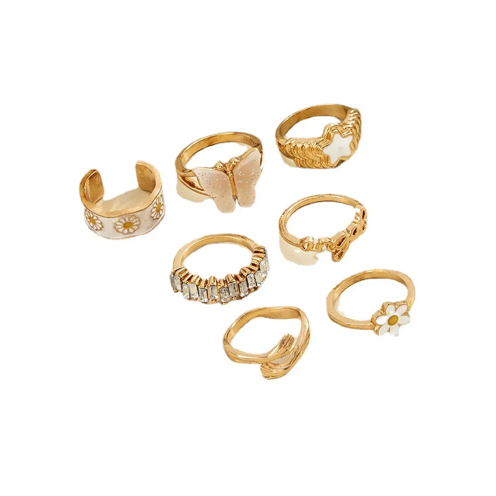 Women's Pentagram Butterfly Hug Letter Ring Set - Grocery