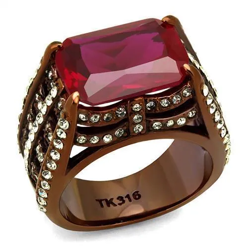 TK2779 - IP Coffee light Stainless Steel Ring with Synthetic Synthetic Glass in Garnet - Grocery