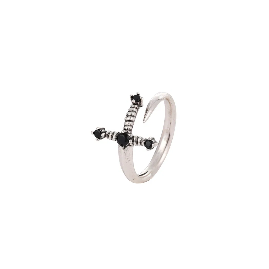 Personalised Minimalist Black CZ Sword Ring Jewellery - Grocery