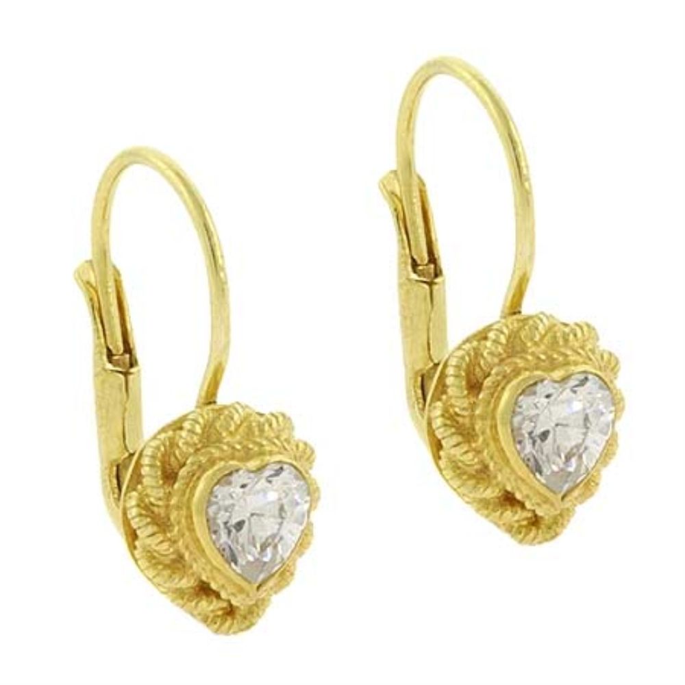 18K Gold over Sterling Silver CZ Twist Heart Leverback Earrings - Grocery