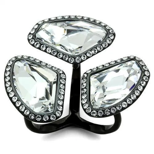 TK1619 - IP Black(Ion Plating) Stainless Steel Ring with Top Grade Crystal in Clear - Grocery