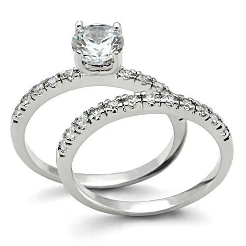 3W105 - Rhodium Brass Ring with AAA Grade CZ in Clear - Grocery
