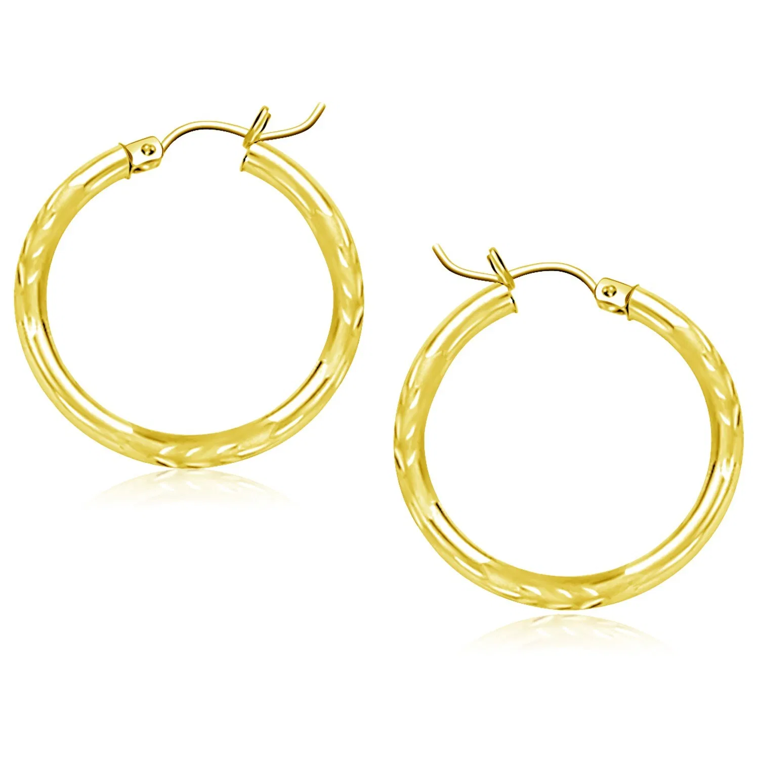 10k Yellow Gold Diamond Cut Hoop Earrings (3x25mm) - Grocery