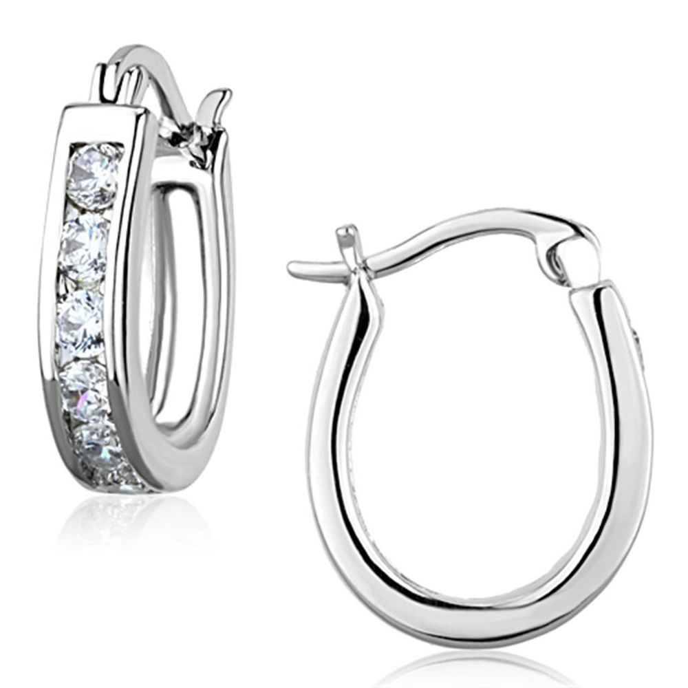 3W627 - Rhodium Brass Earrings with AAA Grade CZ in Clear - Grocery