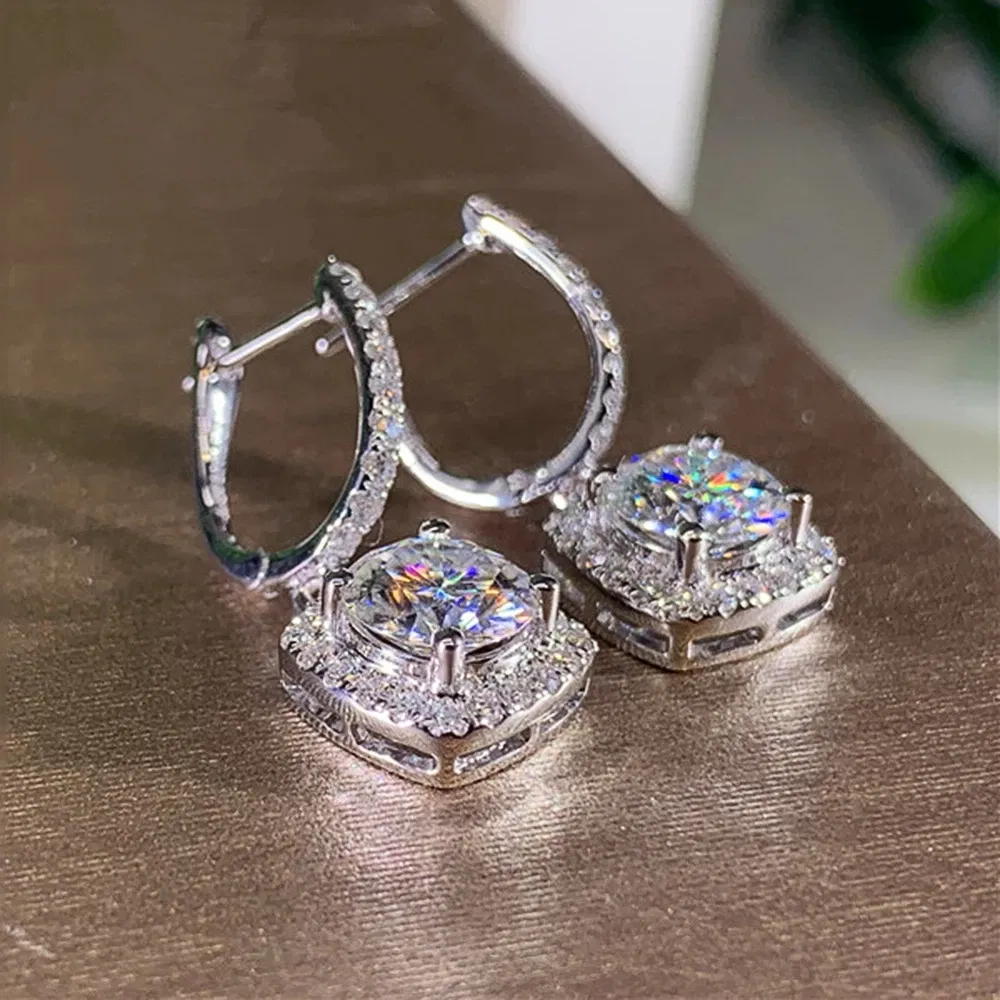 Elegant Silver Wedding Square Shape Women Drop Earrings - Grocery