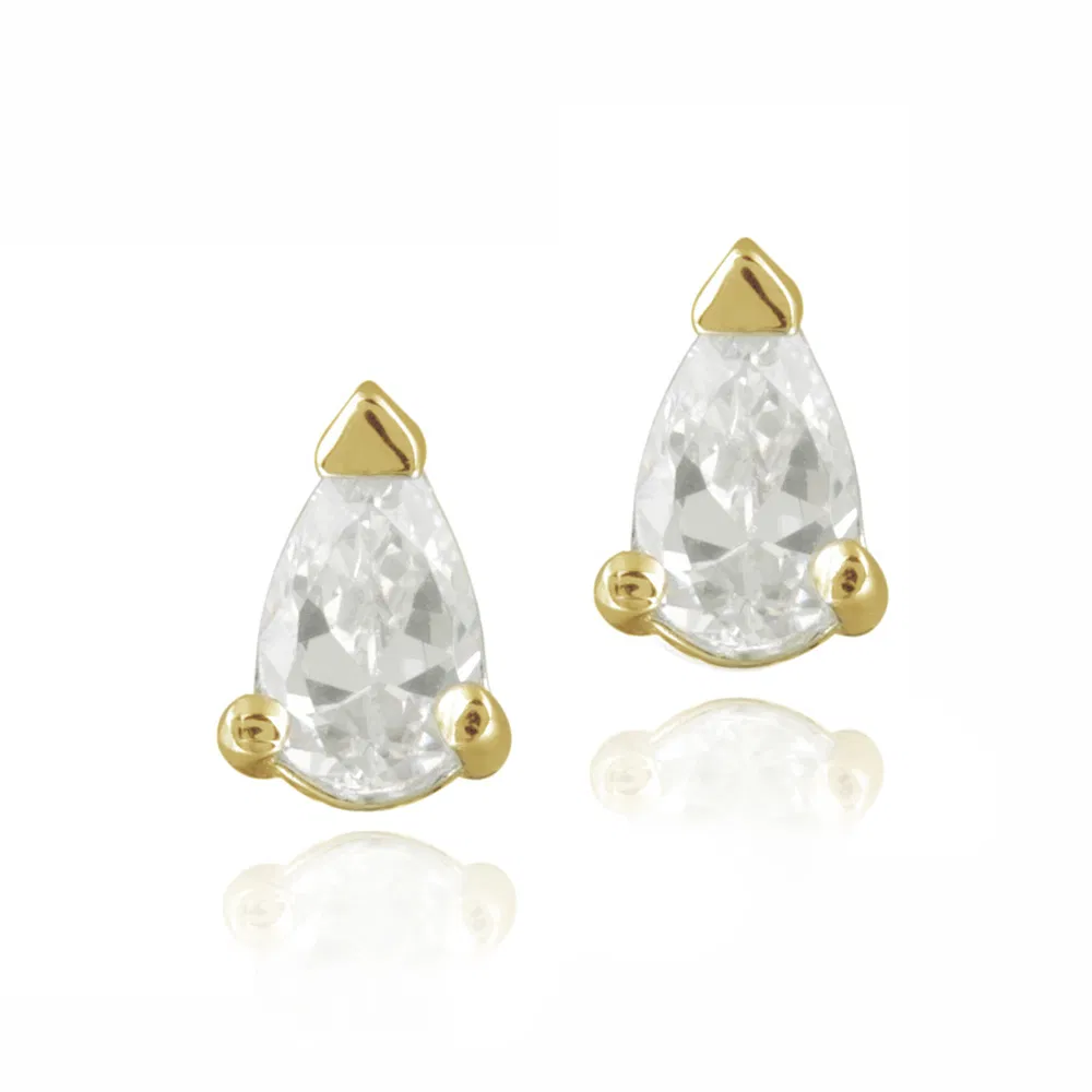 18K Gold Plated CZ Teardrop Stud Earrings, 5x3mm - Grocery
