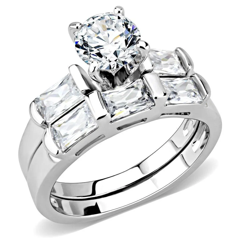 3W1515 - Rhodium Brass Ring with AAA Grade CZ in Clear - Grocery