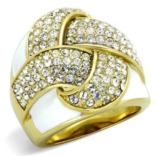 TK1848 - IP Gold(Ion Plating) Stainless Steel Ring with Top Grade Crystal in Clear - Grocery