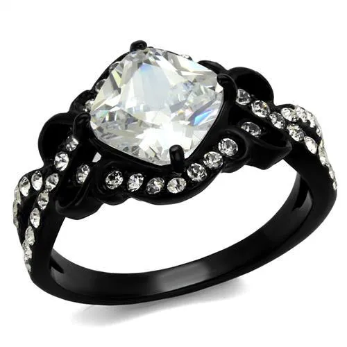 TK2288 - IP Black(Ion Plating) Stainless Steel Ring with AAA Grade CZ in Clear - Grocery