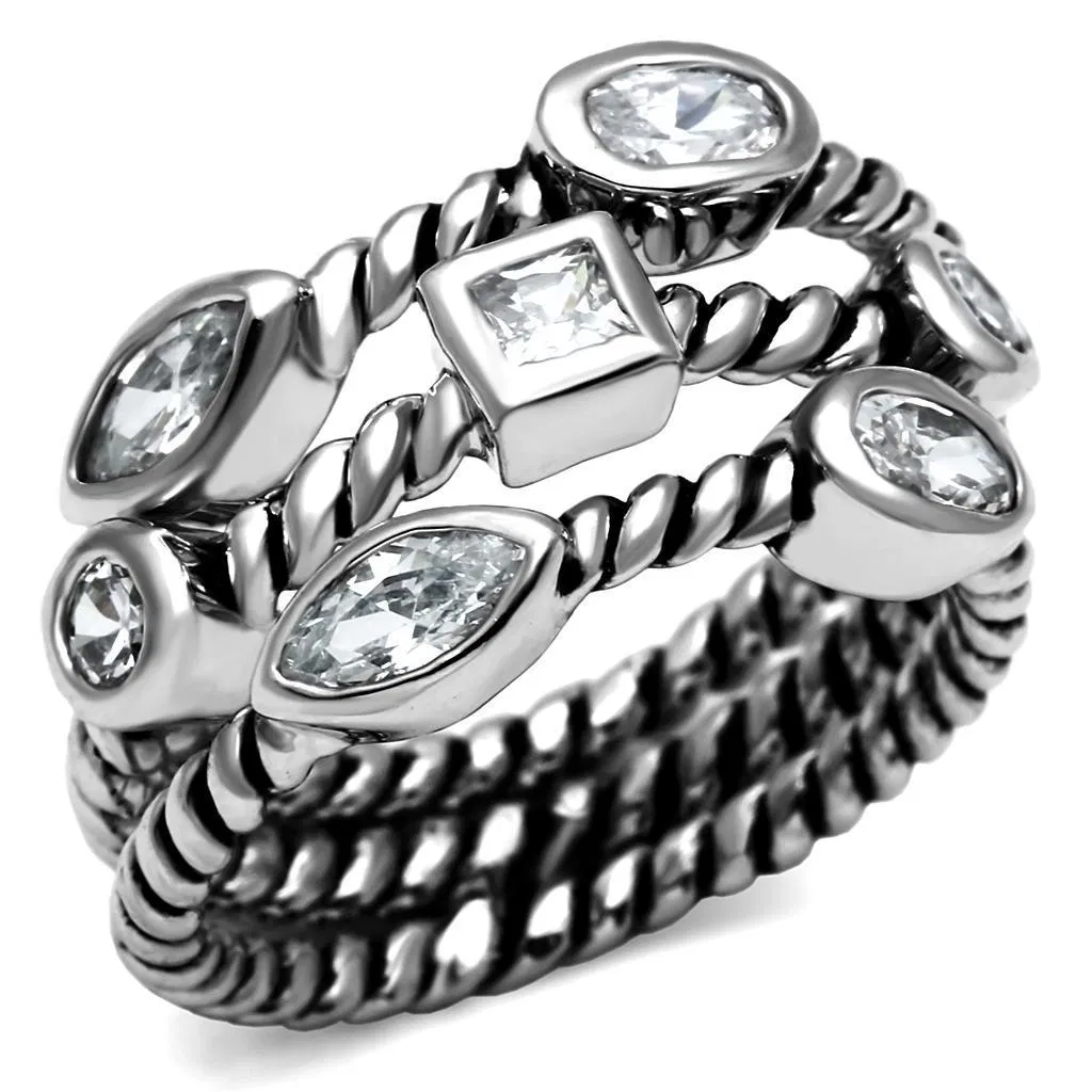 TK2880 - High polished (no plating) Stainless Steel Ring with AAA Grade CZ in Clear - Grocery