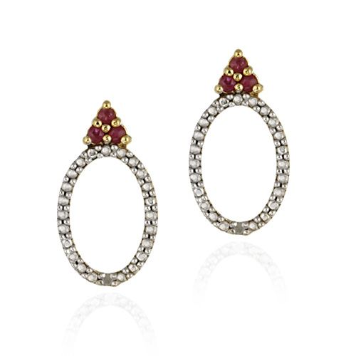 18K Gold over Sterling Silver Ruby & Diamond Accent Open Oval Earrings - Grocery