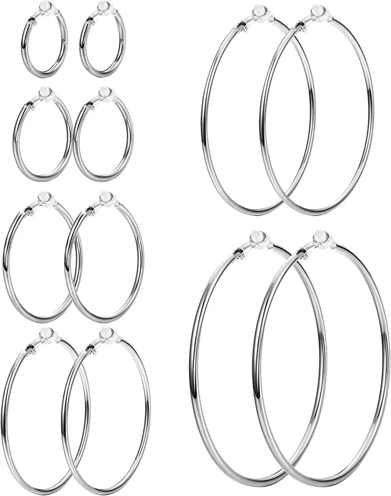 6Pairs Stainless Clip On Hoop Earrings for Women Fake Hoop Earrings Big Clip On Hoop Earrings for Non-Pierced Ears - Grocery