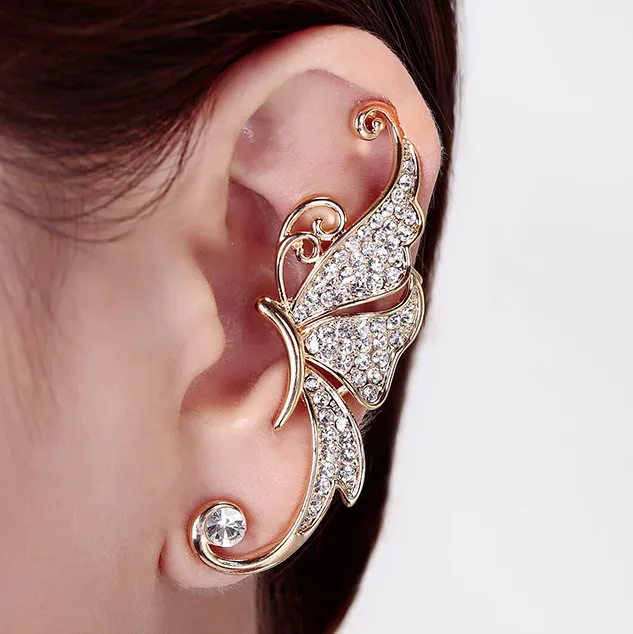 Wholesale Latest Design Gold Plated Multi Color Crystal earring jewelry Micro Pave Butterfly Shaped Cuff women Earring - Grocery