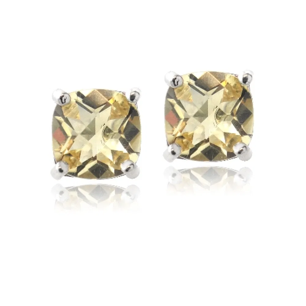 Sterling Silver 1.6ct Citrine Cushion-Cut Stud Earrings, 6mm - Grocery