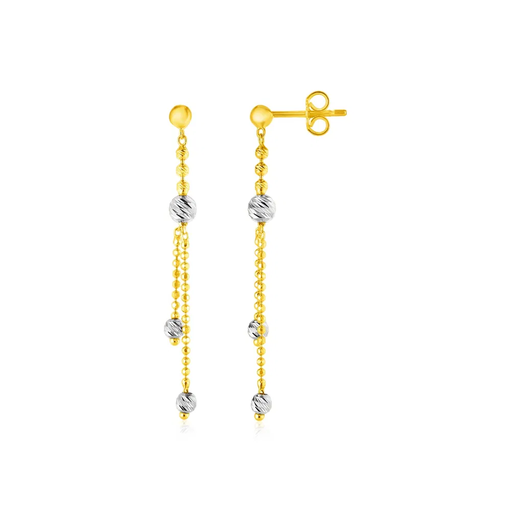 14k Two Tone Drop Earrings with Textured Beads - Grocery