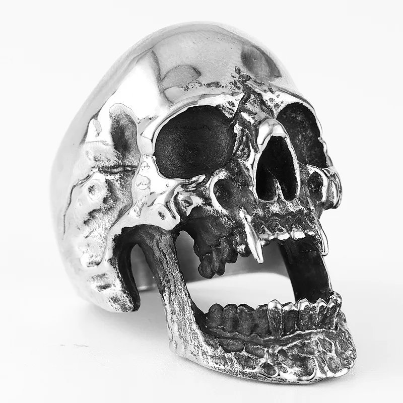 Skull Ring Boiled Black Polished Titanium Men - Grocery
