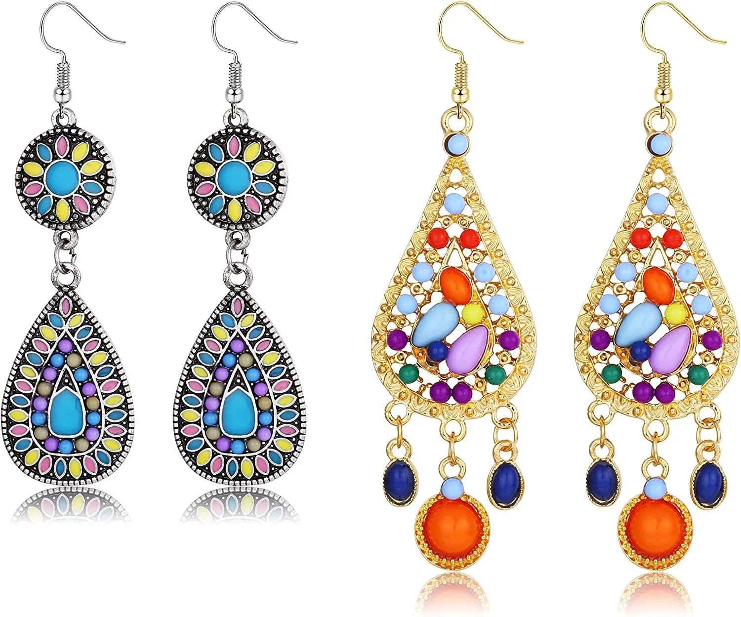 2 Pairs Bohemian Vintage Dangle Earrings Vintage Drop Earrings Drop Dangle Hook Earrings Alloy Boho Pendant Retro Rhinestone Drop Earrings for Women - Grocery